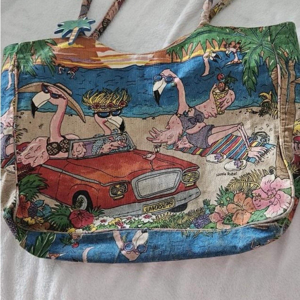 (Cappelli) Tropical Flamingo Print Beach Bag